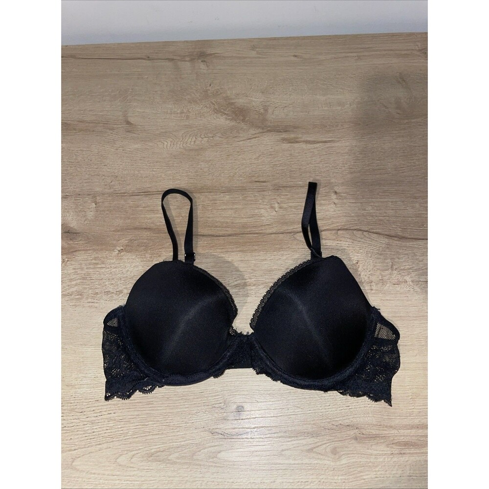 CK 34B Black Lace Balconette Bra Sheer Minimalist Quiet Luxury